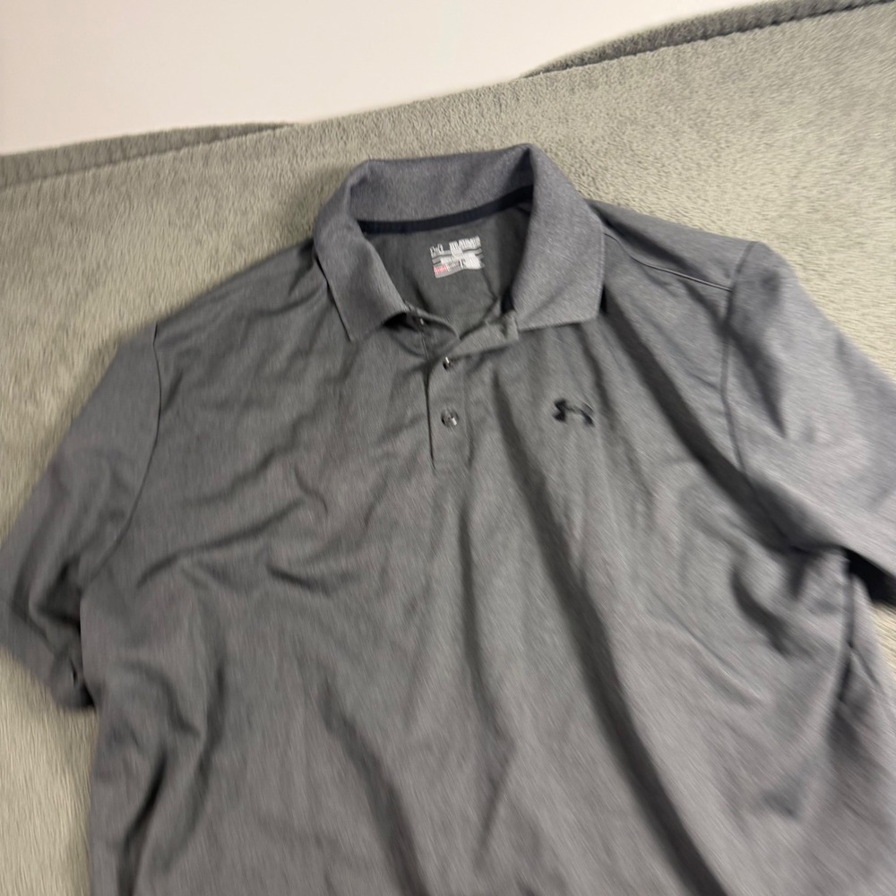 Under Armour HeatGear Mens 3XL Loose Fit Short Sleeve Gray Polo Shirt Logo